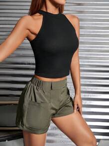 SHEIN PETITE 素色掛脖上衣和卷邊短褲 - 彩色 - 查看 6