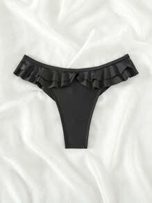 SHEIN Swim Summer Beach Ruffle Trim Bikini Bottom - Black - View 4