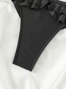 SHEIN Swim Summer Beach Ruffle Trim Bikini Bottom - Black - View 5