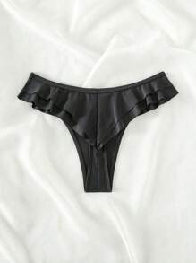 SHEIN Swim Summer Beach Ruffle Trim Bikini Bottom - Black - View 7