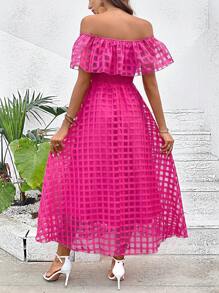 SHEIN VCAY Đầm Xù Tách cao Dải chun Cà vạt nhuộm Giải trí - Màu Hồng Tươi - Xem 2