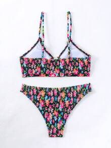 SHEIN Swim 印花打褶比基尼泳裝 - 彩色 - 查看 2