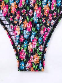 SHEIN Swim 印花打褶比基尼泳裝 - 彩色 - 查看 5