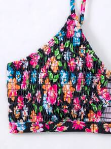 SHEIN Swim 印花打褶比基尼泳裝 - 彩色 - 查看 6