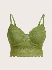 ROMWE Fairycore Plus Floral Lace Underwire Bra - Lime Green - View 1