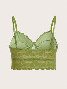 ROMWE Fairycore Plus Floral Lace Underwire Bra - Lime Green - View 2