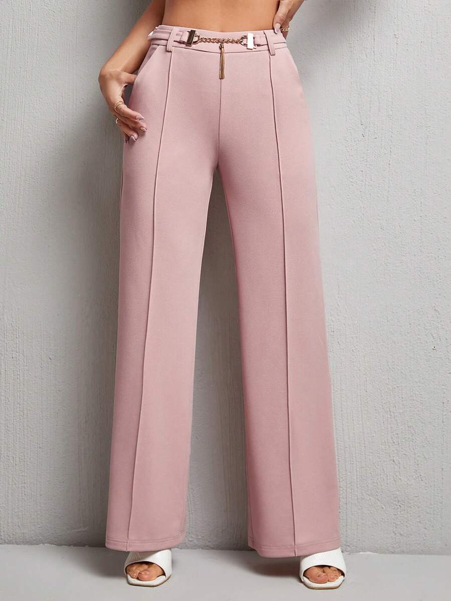 SHEIN PETITE Chain Detail Seam Front Suit Pants - Baby Pink - View 1