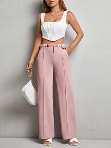 SHEIN PETITE Chain Detail Seam Front Suit Pants - Baby Pink - View 3