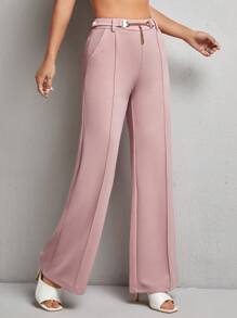 SHEIN PETITE Chain Detail Seam Front Suit Pants - Baby Pink - View 5