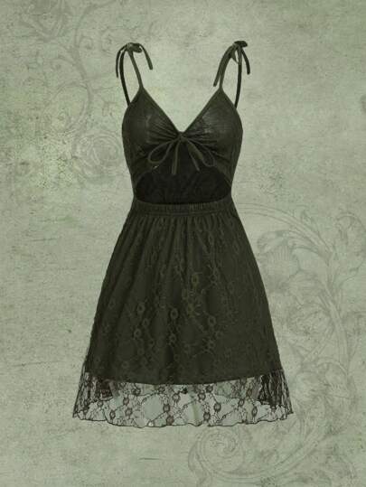 Contrast Lace Tie Front Cut Out Cami Dress