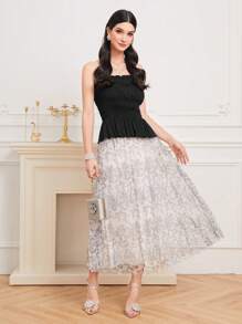 Modelyn Top bandeau unicolor bajo con fruncido - Negro - Ver 5