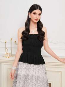 Modelyn Top bandeau unicolor bajo con fruncido - Negro - Ver 6