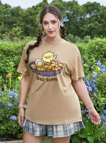 MsChibious Plus Cartoon & Letter Graphic Tee - Apricot - View 1