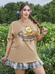 MsChibious Plus Cartoon & Letter Graphic Tee - Apricot - View 6