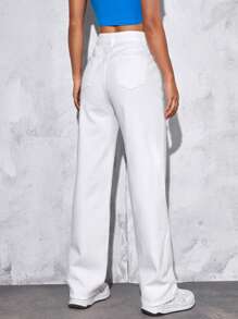 SHEIN PETITE Solid Straight Leg Jeans - White - View 2