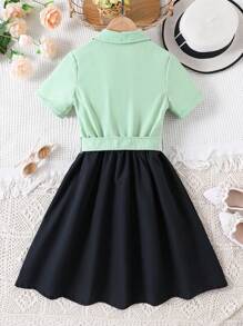 Đầm Gái Đắp vá Nút phía trước Khối Màu Giải trí - Nhiều màu - Xem 2