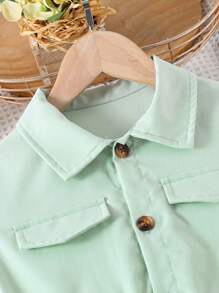 Đầm Gái Đắp vá Nút phía trước Khối Màu Giải trí - Nhiều màu - Xem 3