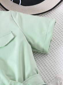 Đầm Gái Đắp vá Nút phía trước Khối Màu Giải trí - Nhiều màu - Xem 5