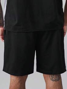 Manfinity Hypemode 男士字母貼布腰部抽繩短褲 - 黑色 - 查看 2