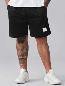 Manfinity Hypemode 男士字母貼布腰部抽繩短褲 - 黑色 - 查看 3