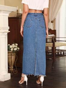 SHEIN Frenchy Raw Hem Denim Skirt Winter