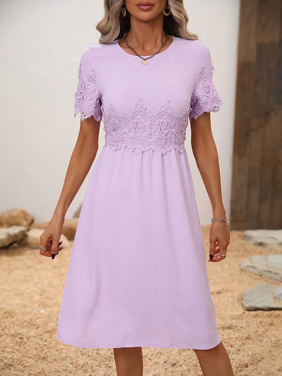 SHEIN Clasi Vestido línea A panel con encaje - Lila Púrpura - Ver 1