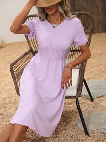 SHEIN Clasi Vestido línea A panel con encaje - Lila Púrpura - Ver 4