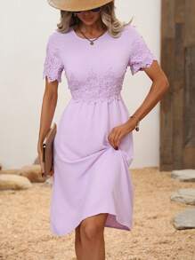 SHEIN Clasi Vestido línea A panel con encaje - Lila Púrpura - Ver 6