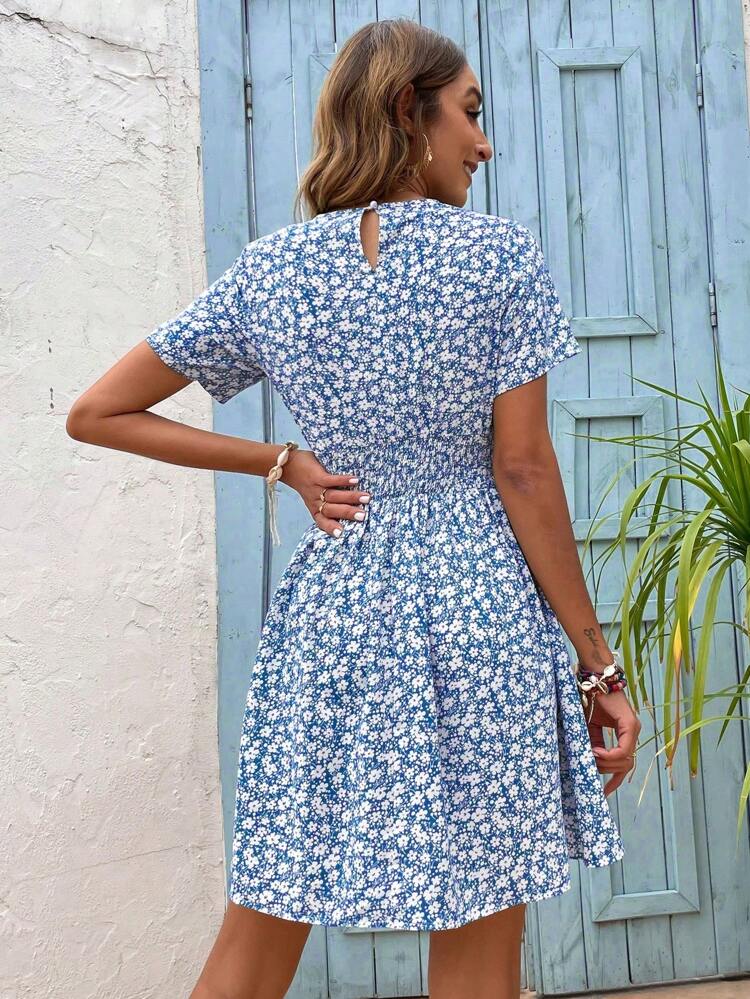 Ditsy Floral Print A-Line Dress,Pastel Dresses For Women