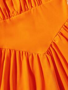SHEIN 青少年女孩胸部褶皺泡泡袖連衣裙 - 橘色 - 查看 3