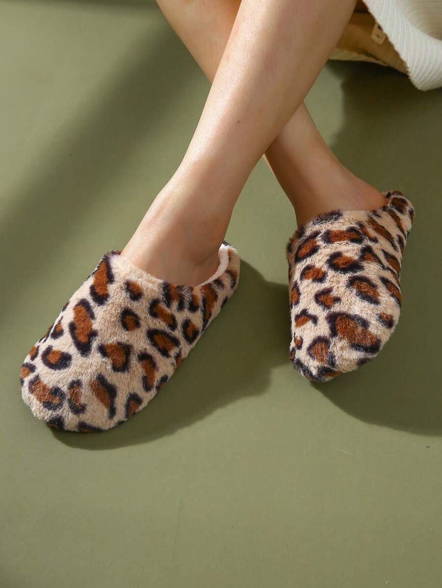 Fashionable Bedroom Slippers For Women, Fluffy Leopard Pattern Home Slippers - Multicolor - View 1