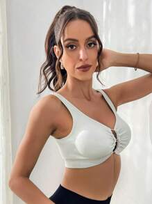 Solid Ring Linked Sports Bra - Light Grey - View 5