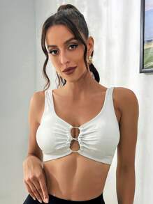 Solid Ring Linked Sports Bra - Light Grey - View 3