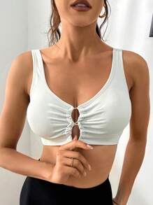 Solid Ring Linked Sports Bra - Light Grey - View 1
