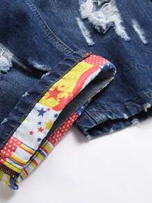 Bermuda en denim déchiré et effiloché avec braguette à fermeture éclair pour homme - Jean brut - Voir 3