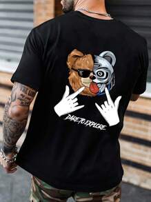 Manfinity LEGND Men Bear & Letter Graphic Tee - Black - View 1