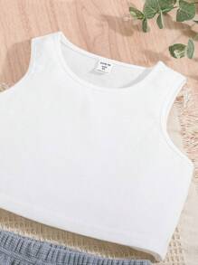 SHEIN Camiseta De Tirantes Sólida Para Niña Preadolescente Y Sudadera Con Capucha Y Pantalones De Chándal - Multicolor - Ver 3