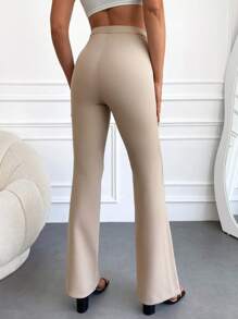 RueChic High Waist Flare Leg Trousers - Apricot - View 2