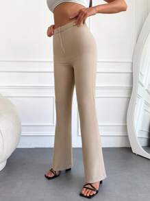RueChic High Waist Flare Leg Trousers - Apricot - View 3