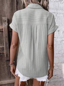 SHEIN LUNE 素色蝙蝠袖前紐扣襯衫 - 灰色 - 查看 2