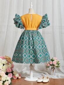 SHEIN 女孩印花荷葉邊上衣和腰帶半身裙 - 彩色 - 查看 2