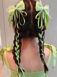 2pcs Girls Bowknot Decor Hair Clips - Green - View 1