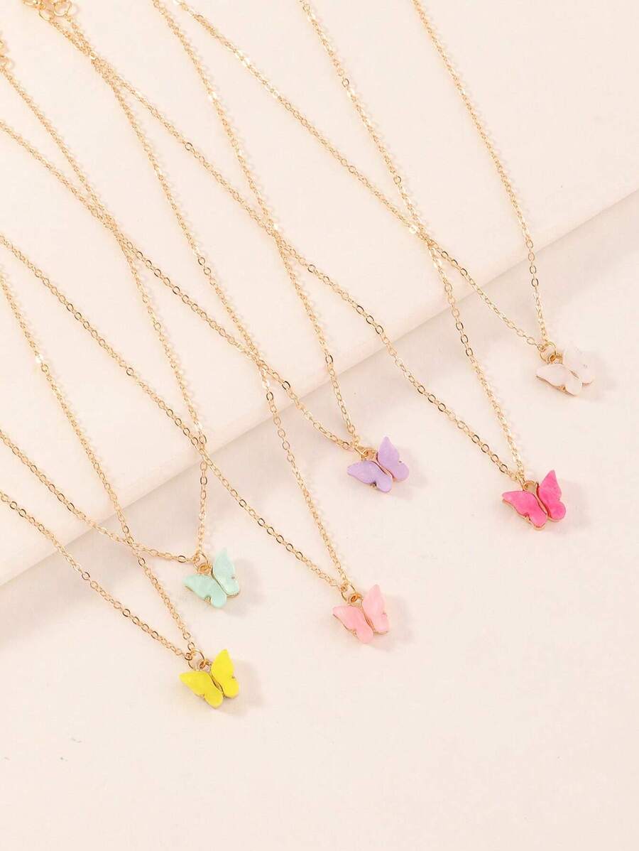 6pcs Girls Butterfly Charm Necklace - Multicolor - View 1