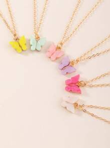 6pcs Girls Butterfly Charm Necklace - Multicolor - View 4