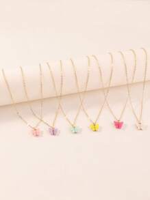 6pcs Girls Butterfly Charm Necklace - Multicolor - View 5