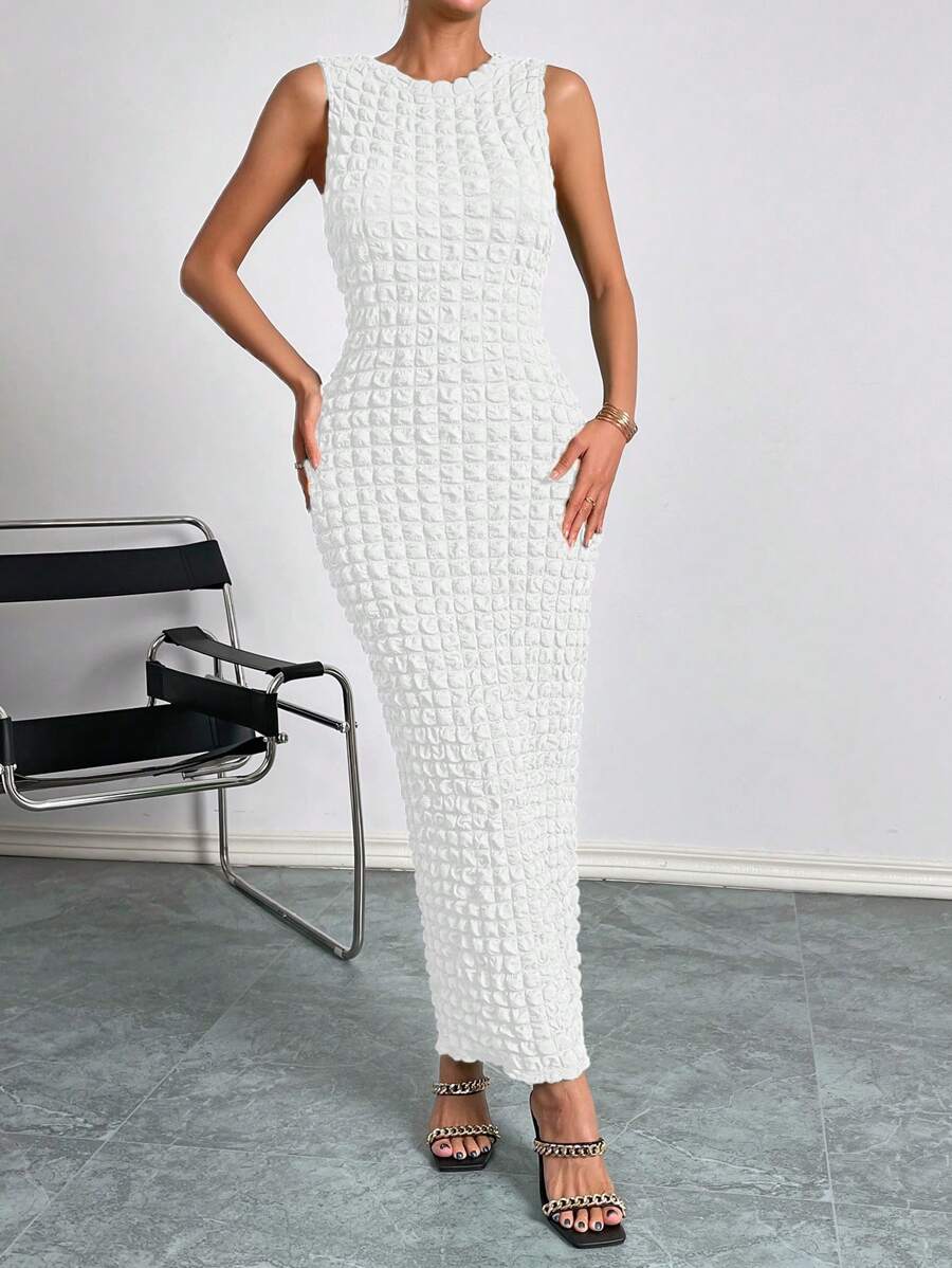SHEIN Privé Solid Sleeveless Dress - White - View 1
