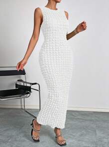 SHEIN Privé Solid Sleeveless Dress - White - View 3