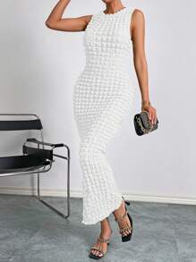 SHEIN Privé Solid Sleeveless Dress - White - View 4