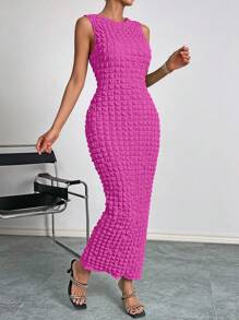 SHEIN Privé 素色無袖連衣裙 - 玫紅色 - 查看 5