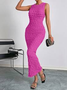 SHEIN Privé 素色無袖連衣裙 - 玫紅色 - 查看 6